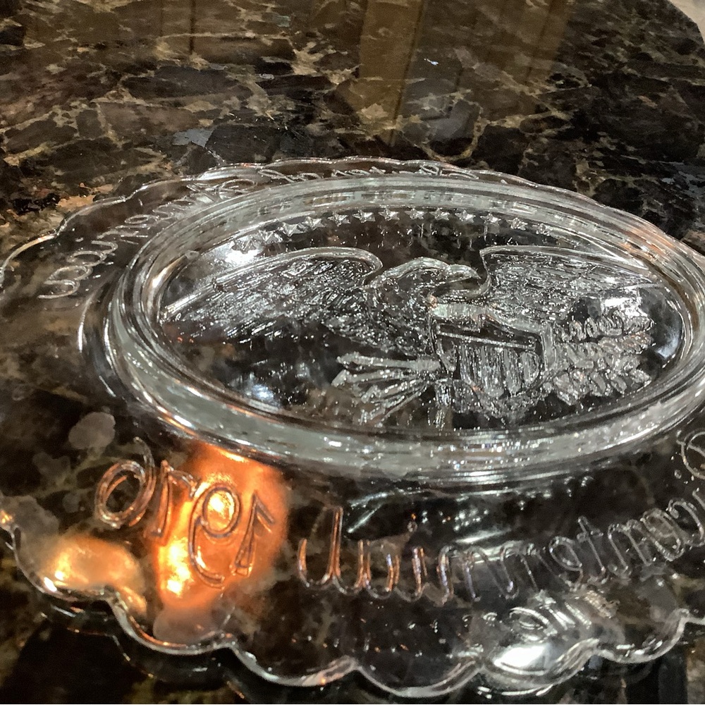Clear Glass Eagle Plate 9”x6” vintage